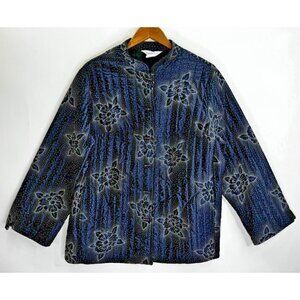 Vintage Women's Tomorrow's Dream Quilted Navy Floral Print Jacket Size 44 Large